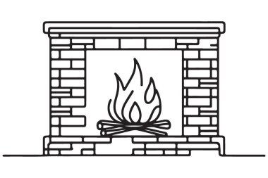 Tuğla Şömine Silüeti Çizgisi Sanat Vektörü İllüstrasyon Tasarımı