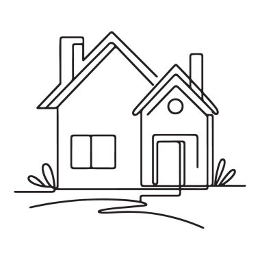 House Illustration Modern Single Line Art Ev Tasarımı Vektörü Grafiği