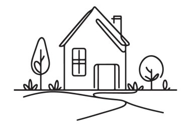 Bahçe ve Yol Minimalist Çizgisi Sanatıyla Basit Ev Resimleri