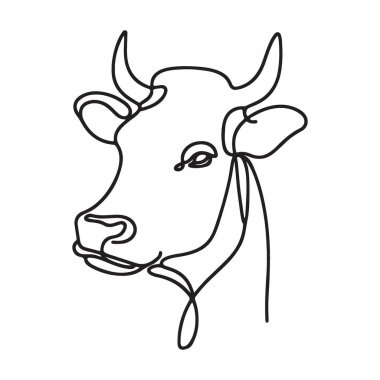 Ayrıntılı İnek Başı Portresi Minimalist Tek Çizgili Sanat Resimleri