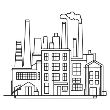 Sanayi ve Şehir Tasarımları için Fabrika Silueti Çizim Sanatı