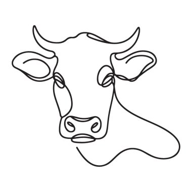 İnek Başlığı Tek Satır Sanat Vektörü Silueti Modern İllüstrasyon