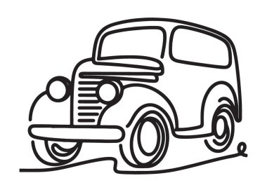 Klasik Araba Bir Satır Sanat Vektörü Siluet Tasarım Kaynağı