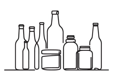 Çeşitli Cam Şişeler ve Kavanozlar Siluet Çizim Koleksiyonu