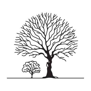 Minimalist Ağaç Silüeti Resim Çizgisi Sanat Tasarımı Grafik Elementi