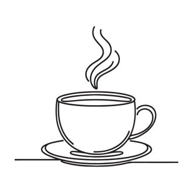 Buhar Vektörü Tasarımı ile Minimalist Çizgi Sanatı Kahve Kupası İllüstrasyonu