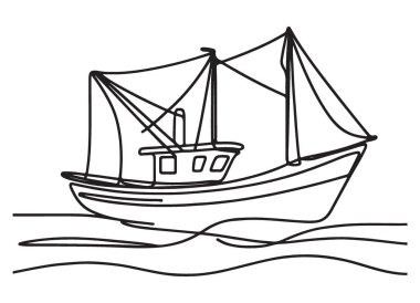 Kesintisiz Çizgi Balıkçı Teknesi Resim Tasarımı Şablonu Grafiği