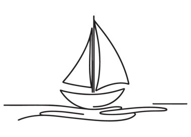 Su Çizgisi Sanat Çiziminde Minimalist Yelkenli Teknesi