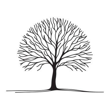 Kış Vektörü Siluetinde Çıplak Ağaç Minimalist Çizgi Sanat Tasarımı