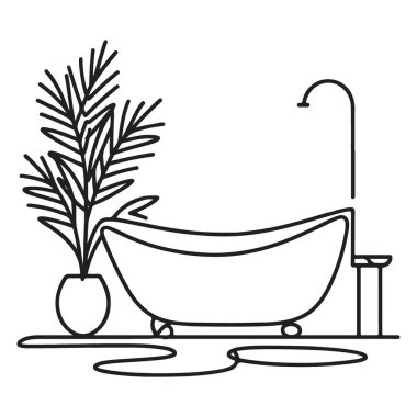 Bitki Basit Vektör İllüstrasyon Tasarımı İçerisi Temalı Küvet