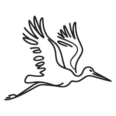 Tek Satırlık Uçuş Sanat İllüstrasyonunda Zarif Leylek