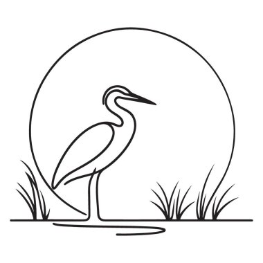 Heron Kuş Silueti Bir Satır Sanat Sanatı Vektörü İllüstrasyonu