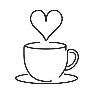 Kalp Şeklinde Kahve Fincanı Buharı Minimalist Bir Çizgi Çiziyor