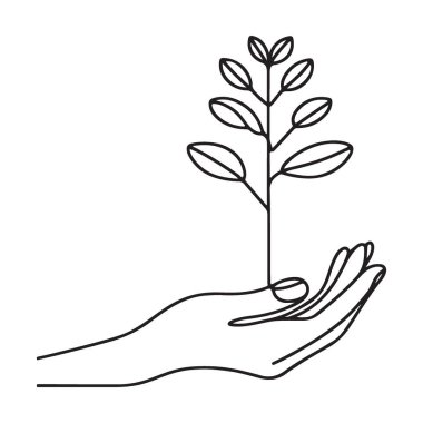 Elden Büyüyen Bitki Basit Bir Satır Sanat Vektörü Grafiği