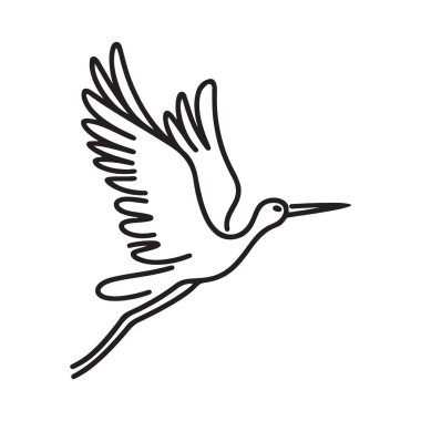 Uçuş Tek Hat Siluetinde Leylek Sanat Kuşu İllüstrasyonu