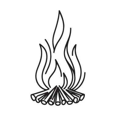 Konforlu Kamp Ateşi Çizimi Siyah Görüntü Beyaz Arkaplanda Siluet