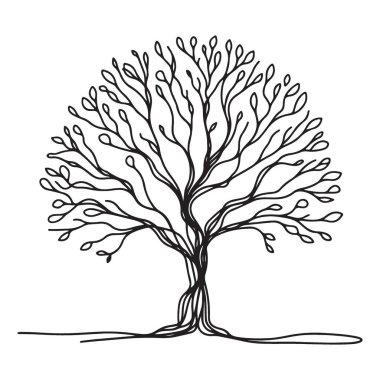 Ayrıntılı Ağaç Resimleri Siyah Dış Hattı Siluet Doğa Element Tasarımı