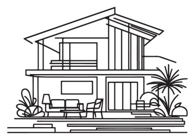 Modern Ev Mimarisi Minimalist Çizim Çizim Biçimi