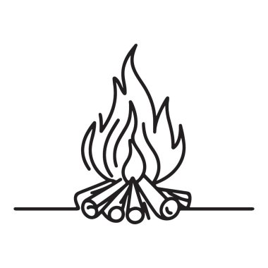 Basit Şenlik Ateşi Silüeti Çizgisi Resim Yanan Kütükler