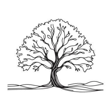 Görkemli Ağaç Silüeti Vektör İllüstrasyon Sandığı Yaprakları