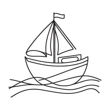 Su hattında yüzen yelkenli Minimalist Vektör Sanatı Çiziyor