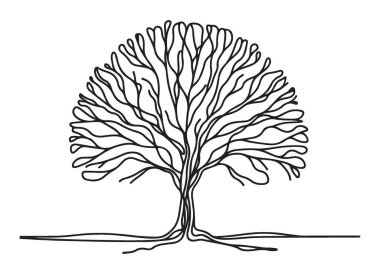 Dalları ve kökleri olan ayrıntılı ağaç silueti vektör çizimi