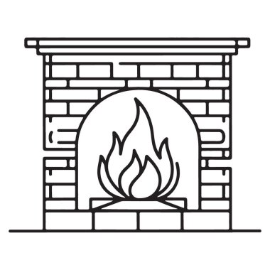 Tuğla ocak tasarımının alev vektör illüstrasyonuyla şömine