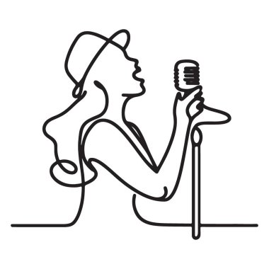 Jazz Şarkıcısı Silueti Minimalist Vektör Sanatı Kadın Mikrofon İllüstrasyonu