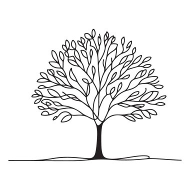 Tarz verilmiş yaprak döken ağaç silueti ve karmaşık bir şekilde dallanan tasarım çizimi.