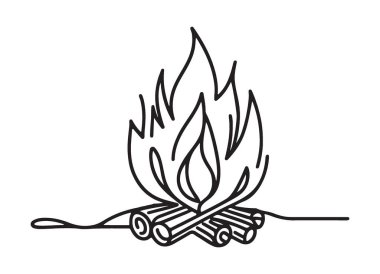 Ilık şenlik ateşi siluet vektör çizimi ve yanan kütükler tasarımı