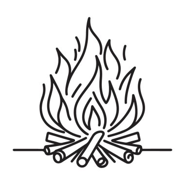 Açık Hava Faaliyetleri İçin Yanan Şenlik Ateşi Silueti Vektör İllüstrasyonu