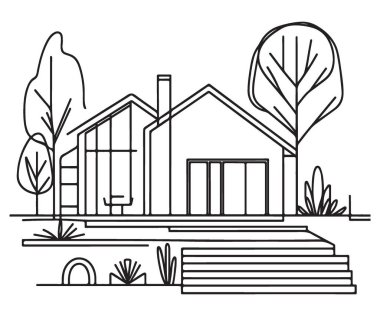 Sersemletici Modern Ev, Bahçe Dış Görüntü Çizimi