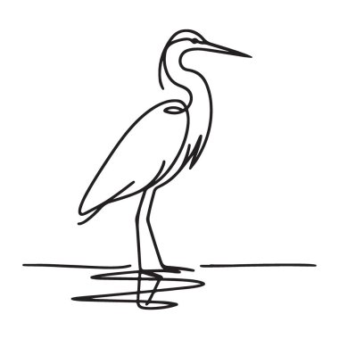 Zarif Balıkçıl Kuş Bir Satır Sanat Vektörü Siluet Tasarımı