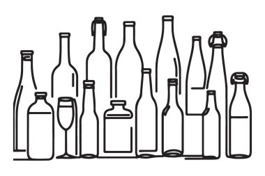 Şişe Koleksiyonu Tek Satır Sanat Stili Vektör İllüstrasyonu