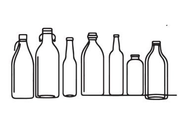 Cam Şişeler Koleksiyonu Siluet Basit Çizgi Vektörü Resimleri