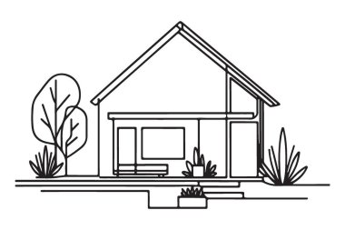 Modern House Facade Line Mimari Tasarımları Sanat İllüstrasyonu