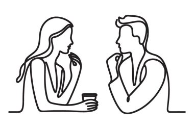 Kahve eşliğinde Konuşan Çift Görüntü Tanıtımı Vektör Tasarımı