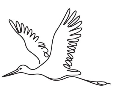Yükselen Leylek Silueti Süreklilik Çizgisi Sanat Vektörü İllüstrasyonu