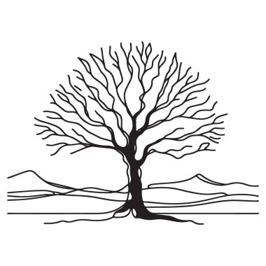 Görkemli Ağaç Silüeti Çizgisi Sanat Vektörü Görünümü