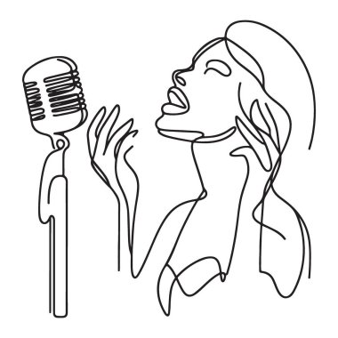 Mikrofon Soyut Devamlılık Çizgisi Sanat İllüstrasyonlu Şarkıcı