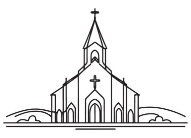 Mimari ve Dini Projeler için Ayrıntılı Kilise Bina Vektörü İllüstrasyonu