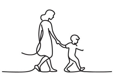 Aile Projeleri için Anne ve Çocuk Silüet Vektör İllüstrasyonuna Dokunma