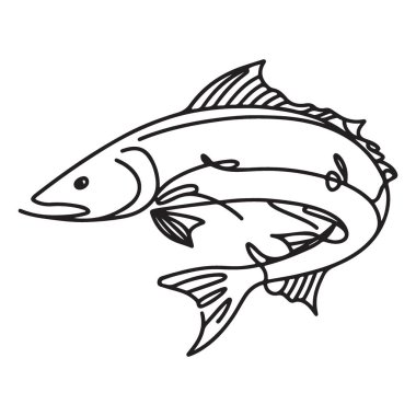 Sıçrayan Balık Vektörü Silueti Tek Çizgili Çizim Çizimi