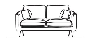 Minimalist Vektör Çizgisi Sanat İllüstrasyonlu Modern Kanepe