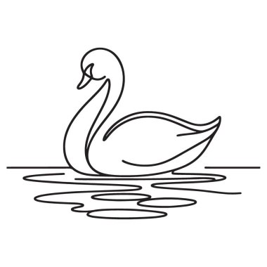 Su Minimalist Vektör Çizgisi Sanat İllüstrasyonu Üzerine Zarif Kuğu