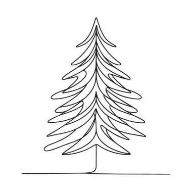 Zarif Noel Ağacı Tekli Çizgisi Sanat Silüeti Vektör İllüstrasyonu