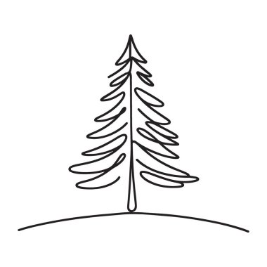 Zarif Çam Ağacı Silüeti Tek Çizgili Sanat Resimleri