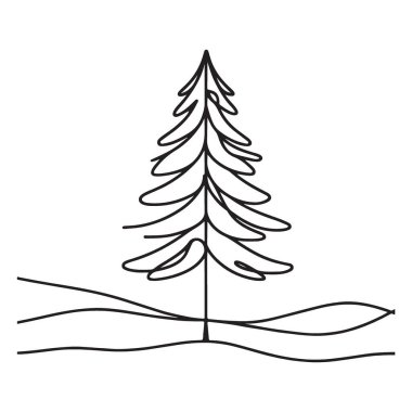 Zarif Çam Ağacı Silüeti Minimalist Doğa Çizimi Kış Mevsimi Tasarımı