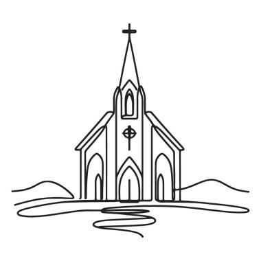 İnanç Çanı ile Serene Siluet İllüstrasyon Kilisesi Binası