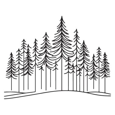 Serene Forest Line Art Illustration Basit Doğa Manzarası Tasarımı